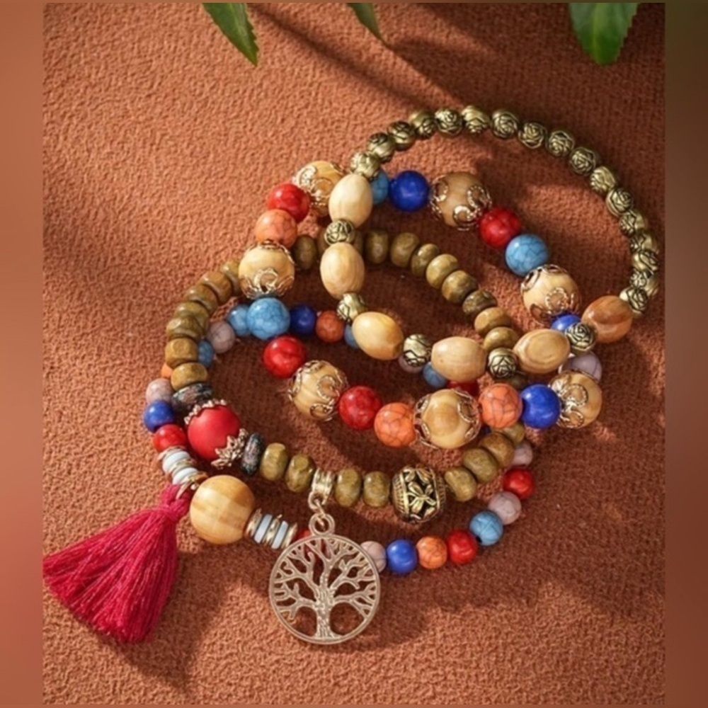 ✨NEW ✨ Tree of life Boho Beaded layered Bracelet Set - gold - Picture 3 of 4